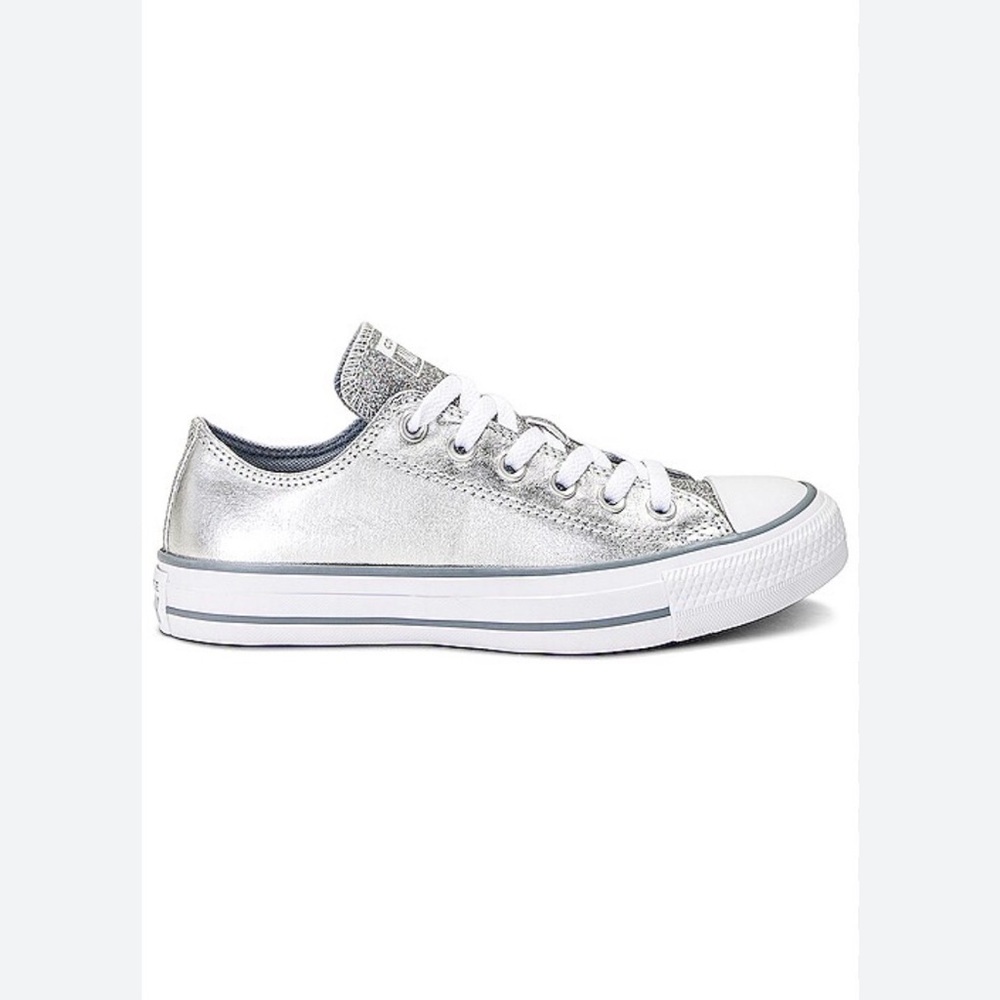 Converse Low Top Sneakers in Metallic Silver and White